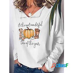 Per donna Felpa Maglione A V Zucca Testo Stampa Halloween