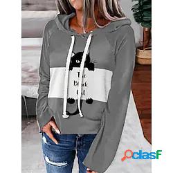 Per donna Felpa con cappuccio pullover Maglione Gatto Stampa