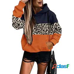 Per donna Felpa con cappuccio pullover Maglione Leopardo