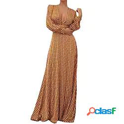 Per donna Vestito svasato Abito a pois Vestito maxi Giallo