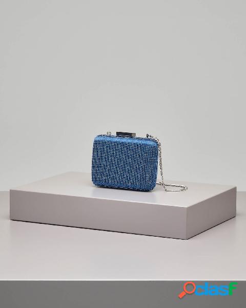 Pochette rigida quadrata bluette in raso con microborchie