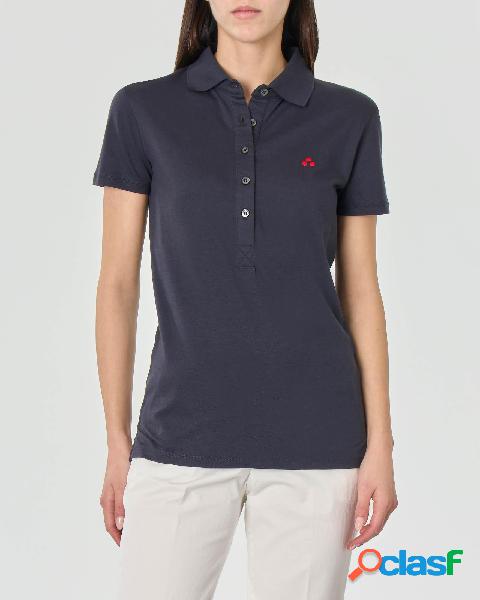 Polo slim fit in piqué in cotone e modal blu con maniche