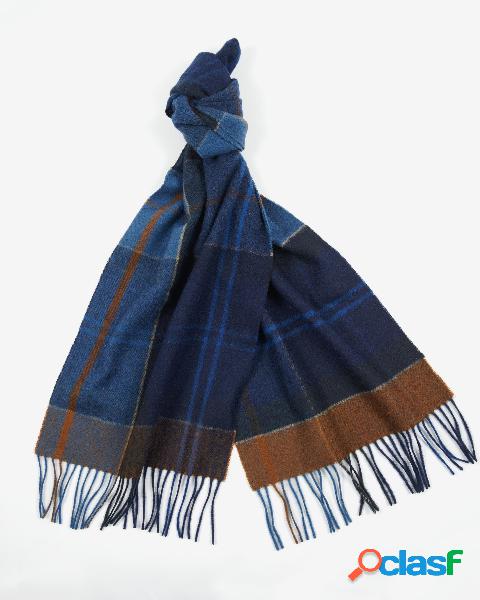 Sciarpa check blu indaco e ruggine in pura lana