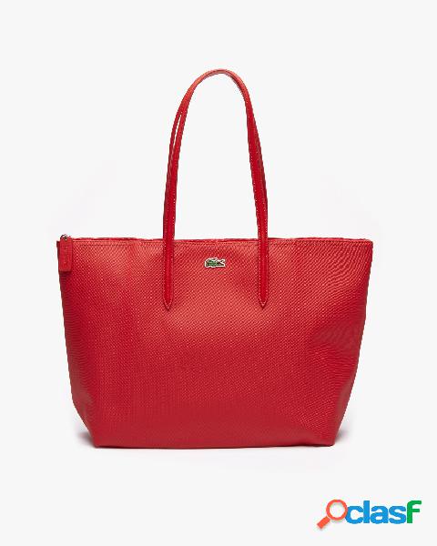 Shopping bag rossa misura grande in tela piqué con logo