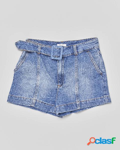 Short in denim di misto cotone e lino lavaggio chiaro stone