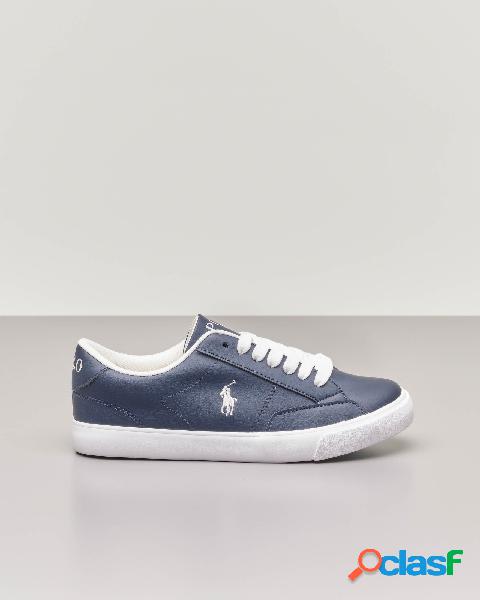 Sneakers blu in ecopelle con pony bianco 35-39