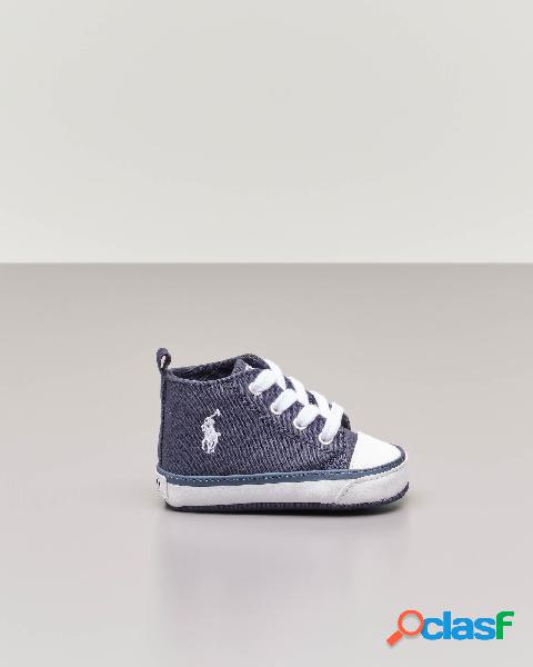Sneakers blu in tela con stringhe e logo pony bianco 16-18