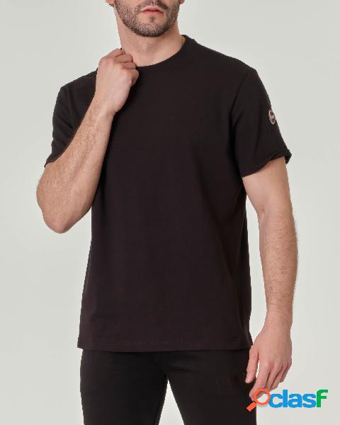 T-shirt nera mezza manica in piquè di cotone stretch
