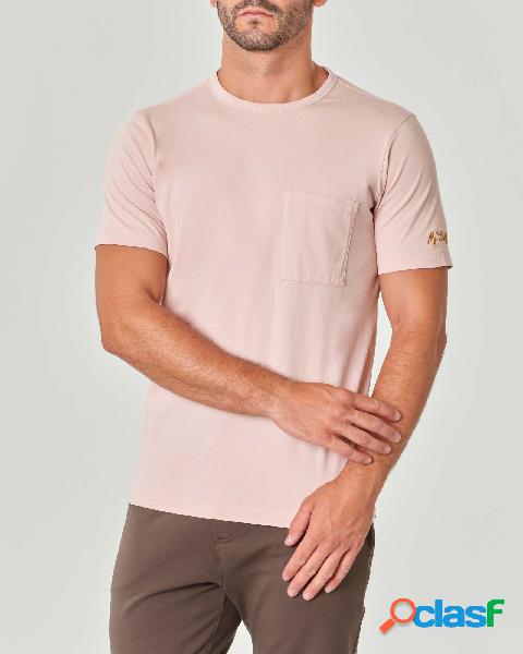 T-shirt rosa mezza manica in pima cotton con taschino