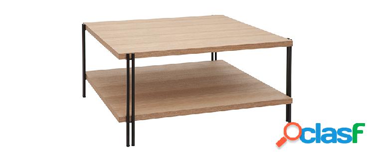 Tavolino da salotto quadrato a due ripiani legno chiaro e
