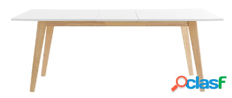 Tavolo da pranzo allungabile bianco e legno chiaro L160-205