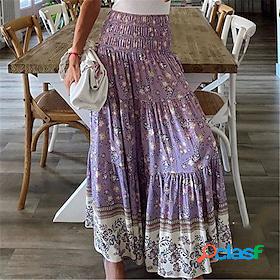 Womens A Line Work Skirts Polyester Maxi Green Blue Purple