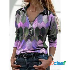 Womens Blouse Shirt Blue Purple Pink Patchwork Print Color