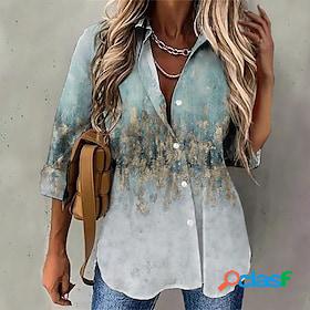 Women's Blouse Shirt Green Blue Pink Button Print Tie Dye