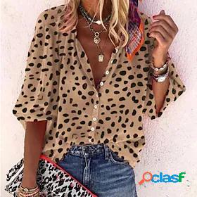 Womens Blouse Shirt Khaki Print Leopard Cheetah Print Daily