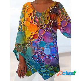 Womens Blouse Shirt Rainbow Asymmetric Print Polka Dot