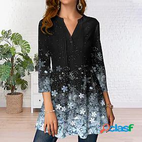 Womens Blouse Shirt Tunic Black Button Flowing tunic Floral