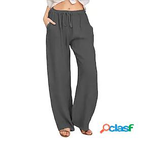 Womens Casual Trousers Wide Leg Drawstring Pocket Culottes