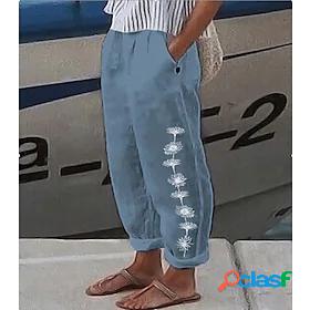 Womens Chinos Pants Trousers Linen / Cotton Blend Green Blue