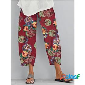 Womens Ethnic Style Hawaiian Sporty Elastic Waist Print