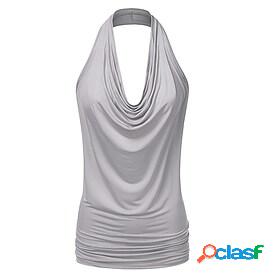 Womens Halter Neck Yoga Top Tank Top Open Back Summer Solid