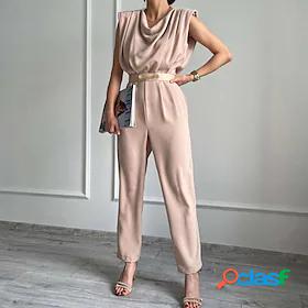 Womens Jumpsuit Solid Color Lace up Elegant Crew Neck Party