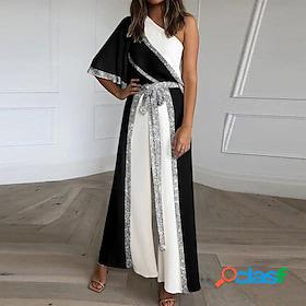 Women's Jumpsuit Striped Patchwork Casual One Shoulder