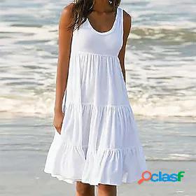 Women's Knee Length Dress White Dress Sundress Green White