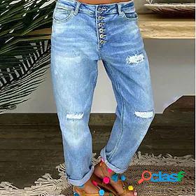 Womens Pants Trousers Jeans Denim Blue Basic Trousers Mid