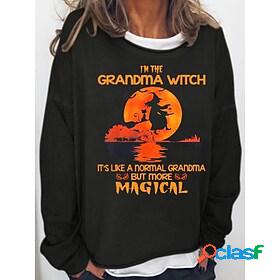Womens Pullover Cat Letter Ghost Crew Neck Halloween Casual