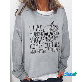 Womens Pullover Skull Letter Skeleton Crew Neck Casual Daily