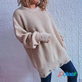 Womens Pullover Sweater Jumper Crochet Knit Knitted Ripped