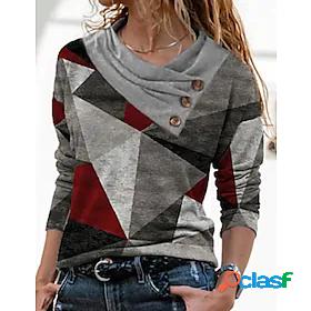 Womens Shirt Blue Red Light Blue Print Color Block Holiday