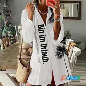 Women's Short Mini Dress Casual Dress Shirt Dress White Long