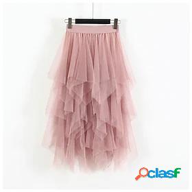 Womens Skirt Dress Swing Organza Midi Almond Pink Gray White