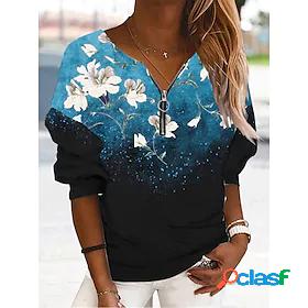 Women's Sweatshirt Pullover Floral V Neck Holiday Weekend