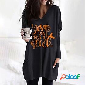 Womens Sweatshirt Pullover Ghost Print V Neck Halloween