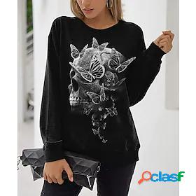 Womens Sweatshirt Pullover Print Active Black Skull