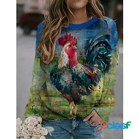 Womens Sweatshirt Pullover Print Casual Retro Blue Cartoon