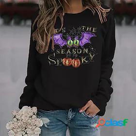 Womens Sweatshirt Pullover Pumpkin Text Bat Halloween