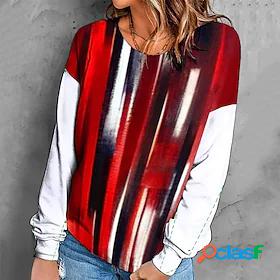 Womens Sweatshirt Pullover Retro Red Graphic Geometric Tie