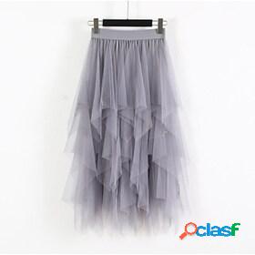 Womens Swing Polyester Midi Pink Khaki Beige Gray Skirts