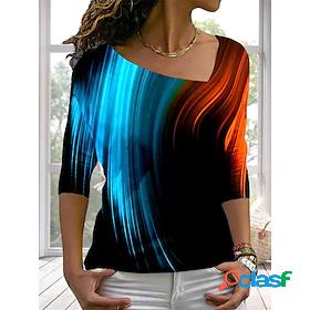 Womens T shirt Tee Black Patchwork Print Color Block Casual