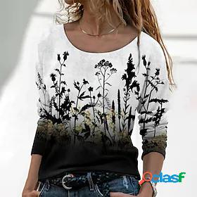 Womens T shirt Tee Black Print Floral Casual Holiday Long