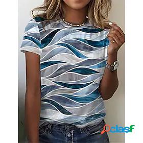 Womens T shirt Tee Blue Geometric Casual Daily Short Sleeve