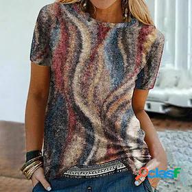 Womens T shirt Tee Blue Pink Brown Print Graphic Casual