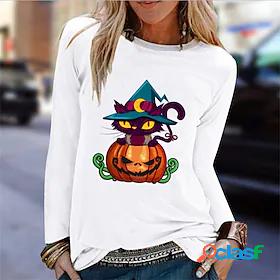 Womens T shirt Tee Blue Pink Yellow Print Pumpkin Halloween