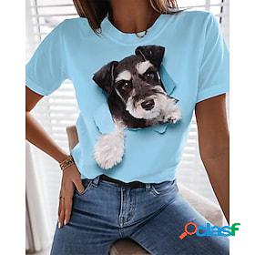 Women's T shirt Tee Blue Purple Pink Print Dog 3D Casual