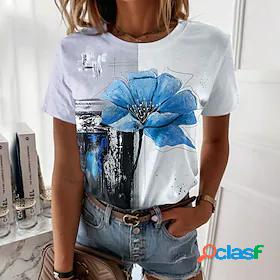 Womens T shirt Tee Blue Purple Pink Print Floral Casual