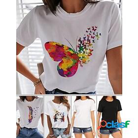 Women's T shirt Tee Butterfly Rainbow White Print Rainbow